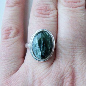 Natural, rare seraphinite silver plated rings (#850)